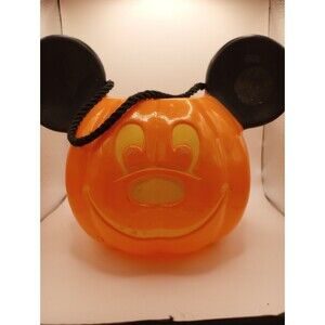 Vintage Mickey Mouse trick or treat bucket Disney Blow Mold Plastic Halloween